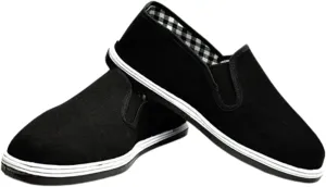 Men's Martial Art Tai Chi Kung Fu Shoes, Comfortable Non Slip Slip-On Chinese Traditional Old Beijing Canvas Shoes, Cotton Breathable Rubber Sole Anti-Slip Fashion Qigong Trainerss