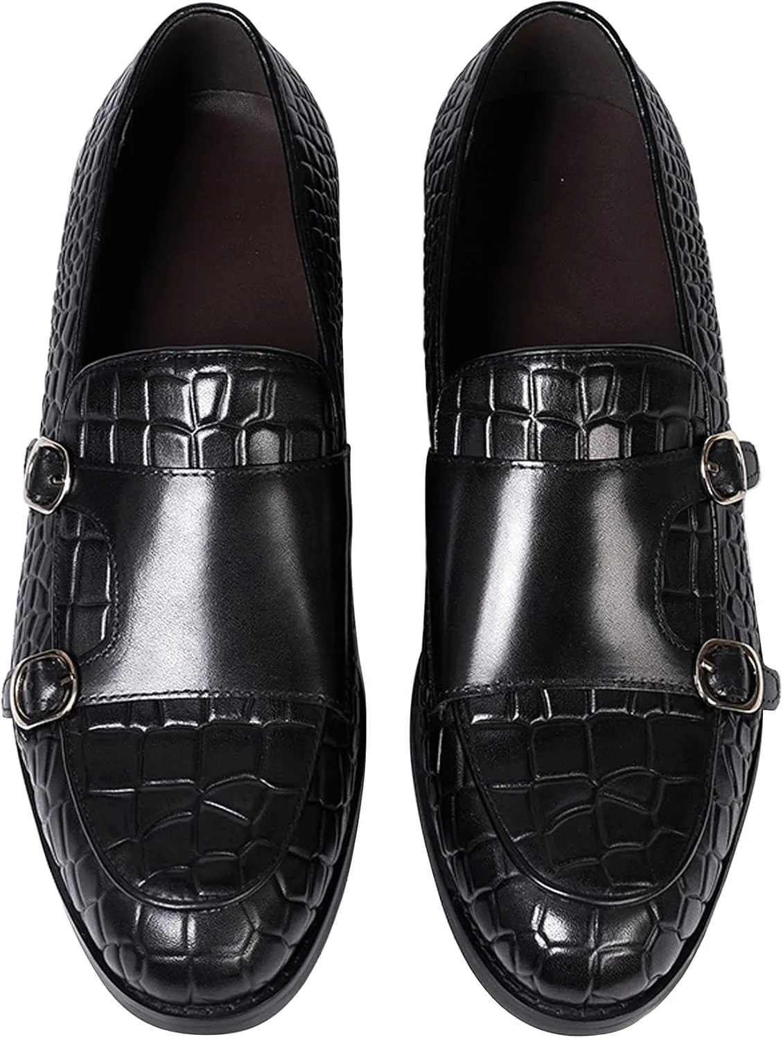 Mens Monk Strap Loafers Formal Dress Shoes Genunie Leather Wingtip Toe Mocasines Business Casual Prom Wedding Suit Shoes Comfortable Fashion Tuxedo Crocodile Embossing Shoes for Men