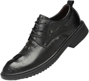 Men's Platform Wingtip Brogue Oxfords Vintage Crocodile Print Strap Slip On Dress Shoes Work Office Business Height-Increasing Shoes