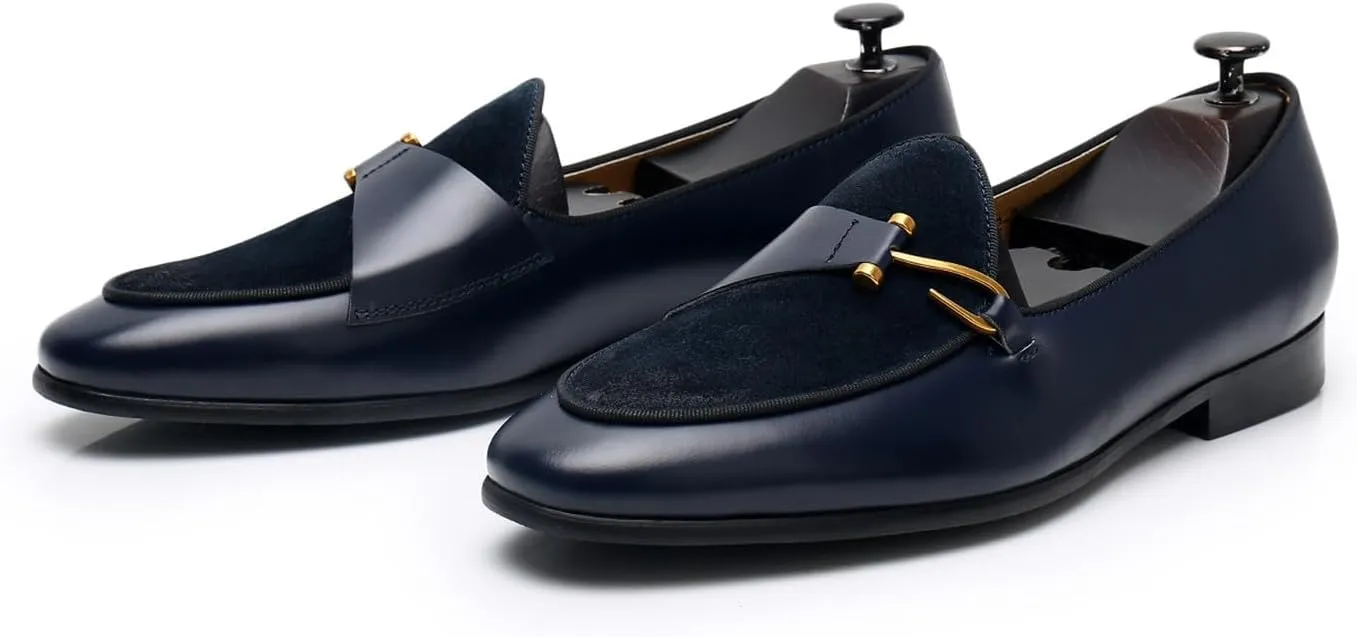 Men's Premium Leather Loafers, Black Cowhide Upper, Comfort Wedding Business Slip On Formal Dress Shoes