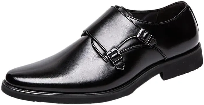 Men's Trendy Brogue Wingtip Formal Shoes Leather Double Monk Strap Oxford Slip On Cap Toe Dress Shoes for Men