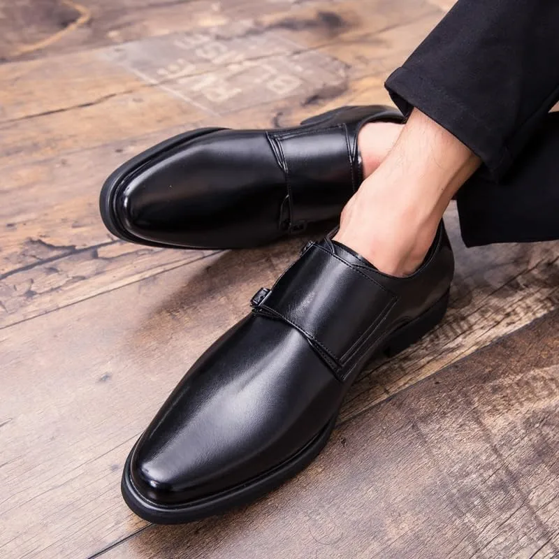 Men's Trendy Brogue Wingtip Formal Shoes Leather Double Monk Strap Oxford Slip On Cap Toe Dress Shoes for Men