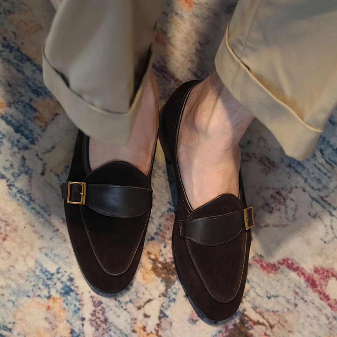 Men's Velvet Penny Loafers with Gold Buckle, Genuine Leather Formal Dress Slip On Shoes,Prom Wedding Tuxedo Shoes for Men