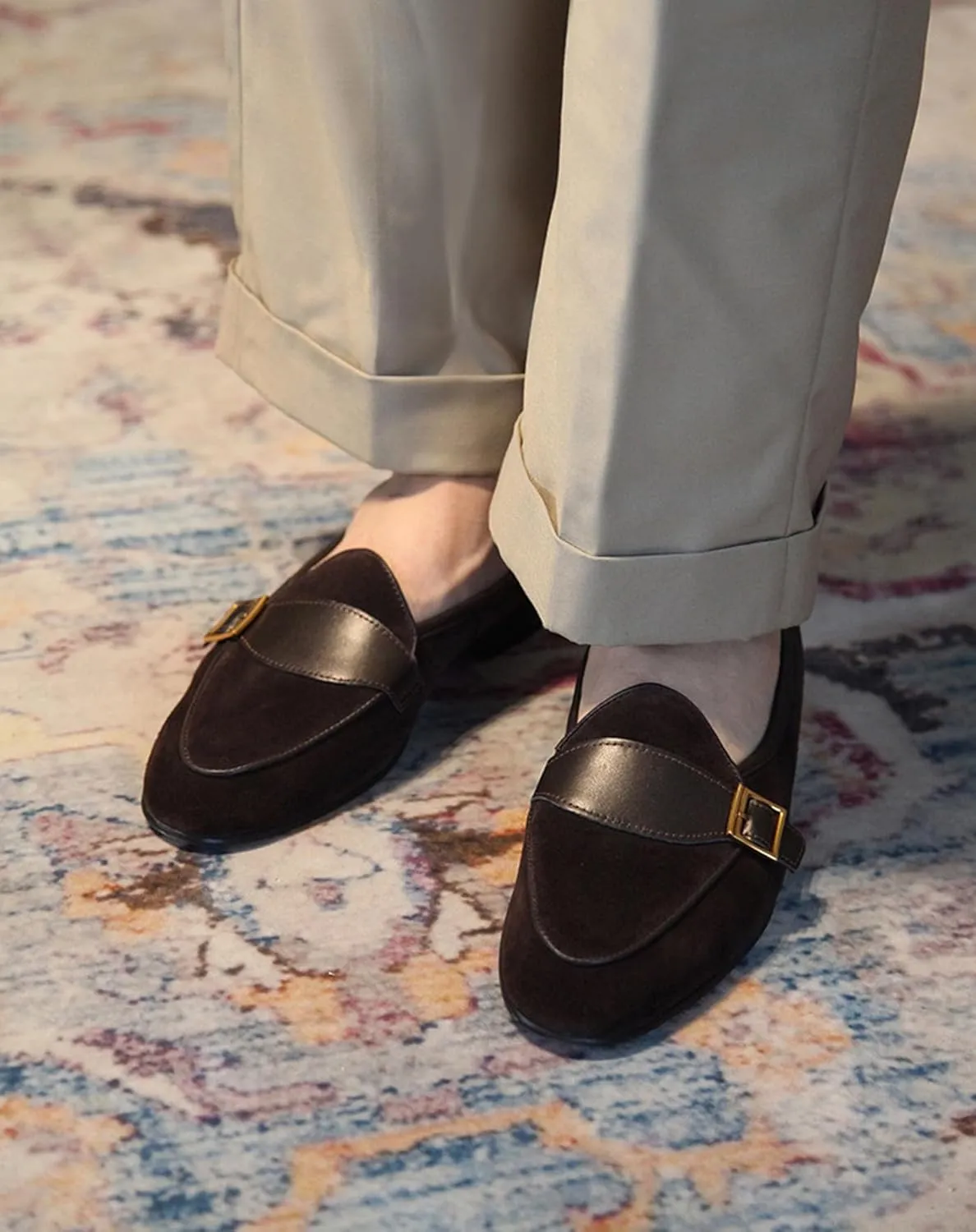 Men's Velvet Penny Loafers with Gold Buckle, Genuine Leather Formal Dress Slip On Shoes,Prom Wedding Tuxedo Shoes for Men