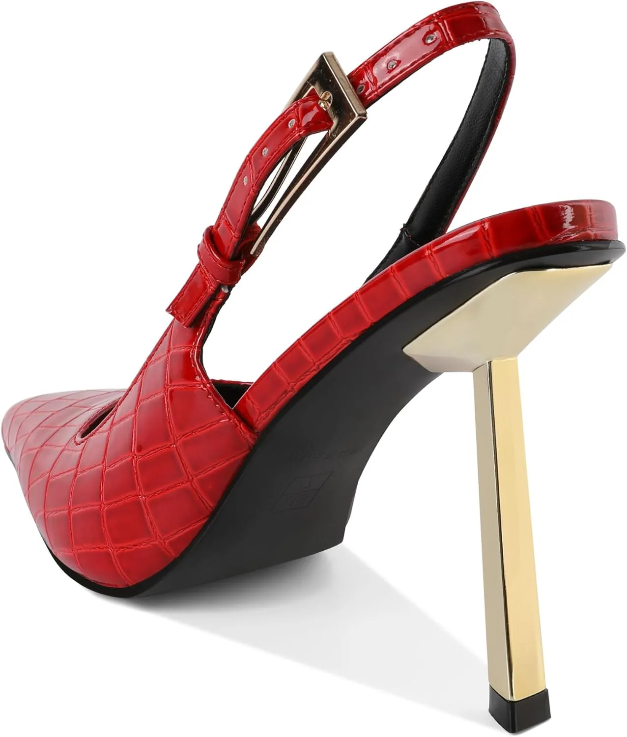 Mettesally Sling Back Heels Women High Heels Closed Toe Gold Heels Pumps Metal Buckle Shoes 4 Inch