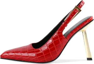 Mettesally Sling Back Heels Women High Heels Closed Toe Gold Heels Pumps Metal Buckle Shoes 4 Inch