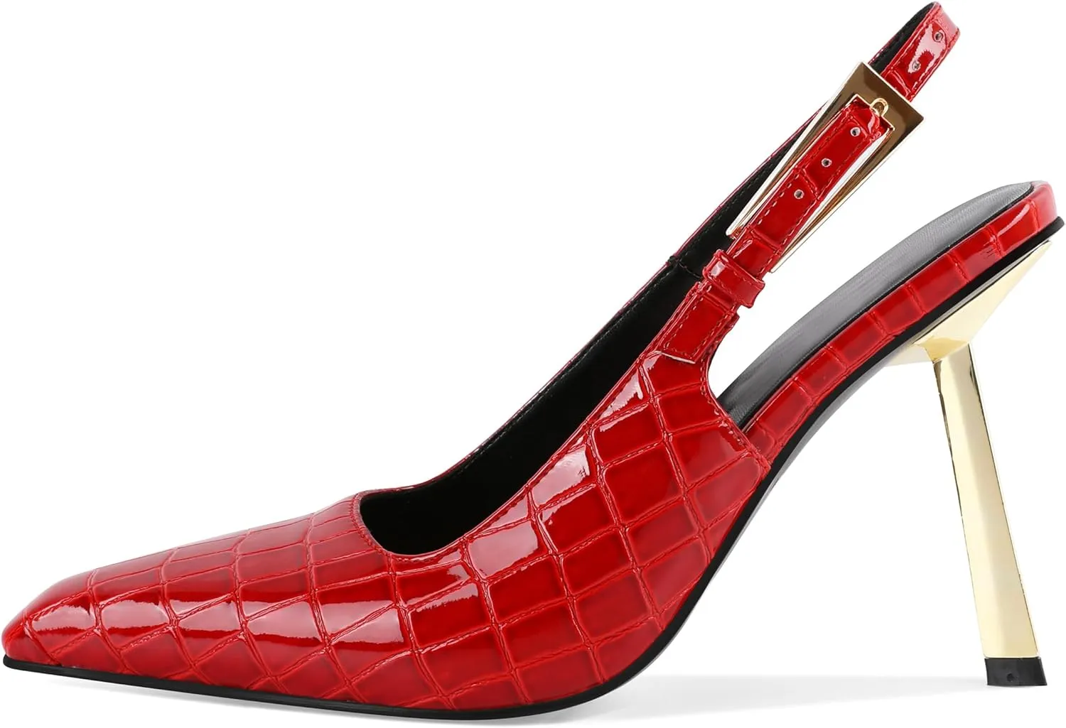 Mettesally Sling Back Heels Women High Heels Closed Toe Gold Heels Pumps Metal Buckle Shoes 4 Inch