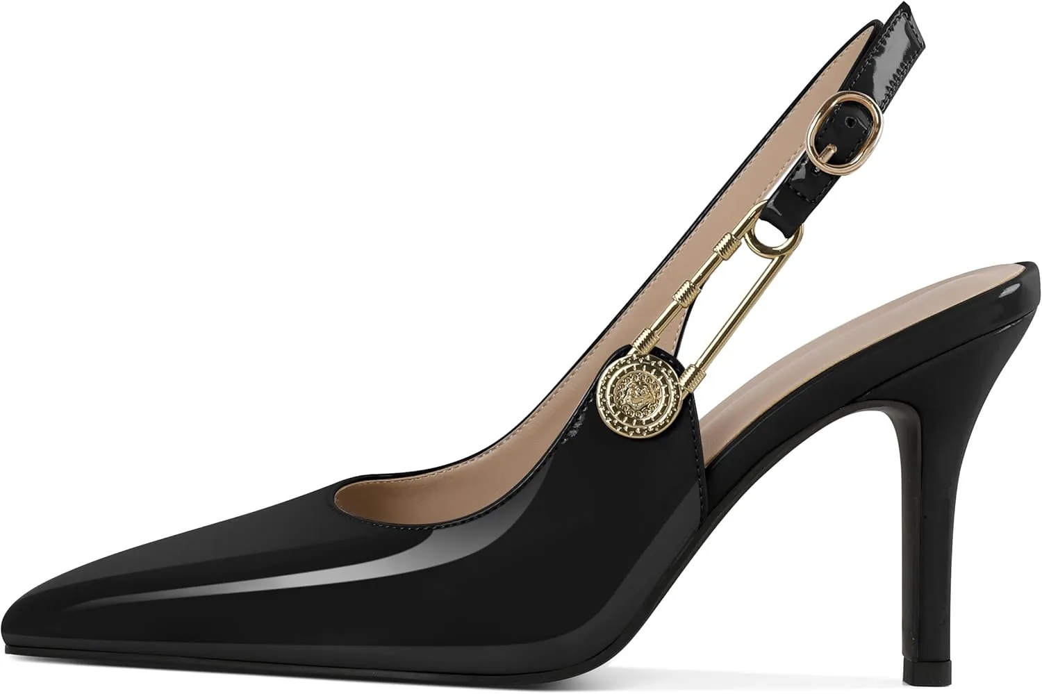 Mettesally Women Slingback Heels High Heels Closed Pointed Toe Pumps Stilettos Ankle Strap Women Pumps Shoes 3.7 Inch