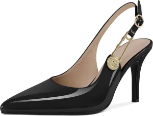 Mettesally Women Slingback Heels High Heels Closed Pointed Toe Pumps Stilettos Ankle Strap Women Pumps Shoes 3.7 Inch