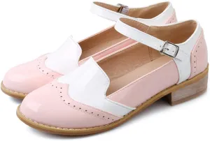 MIOKE Women's Two Tone Flat Mary Jane Oxford Shoes Wingtip Buckle Low Heel Vintage Saddle Oxfords Brogues