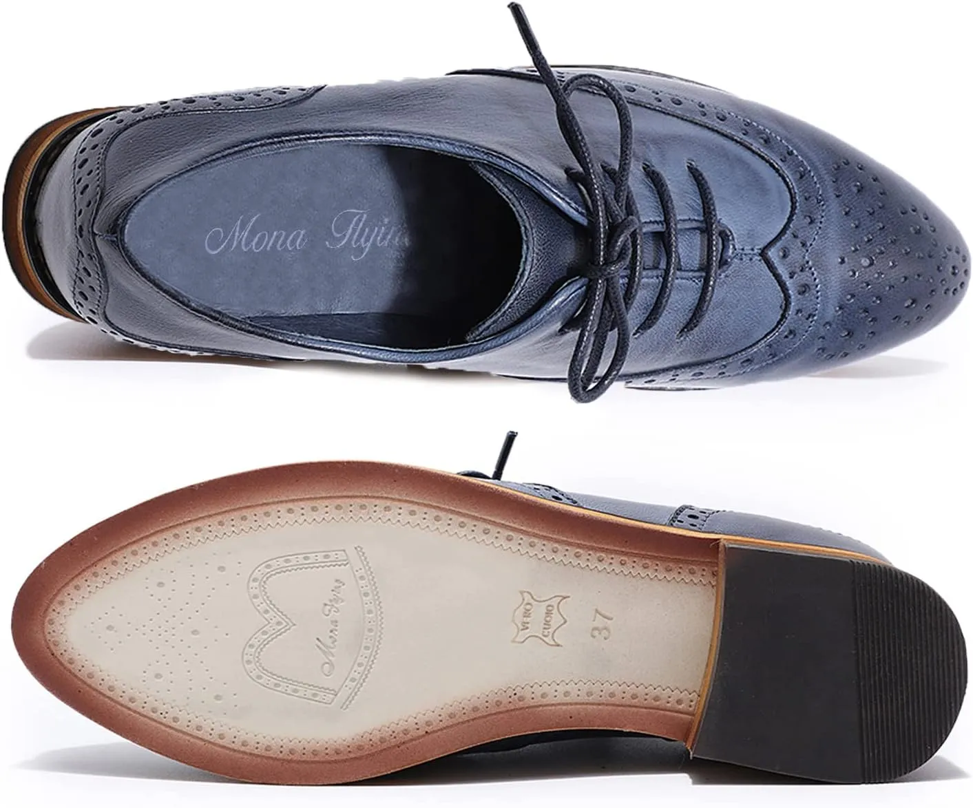 Mona flying Wingtip Oxfords for Women Lace-up Leather Shoes for Ladies