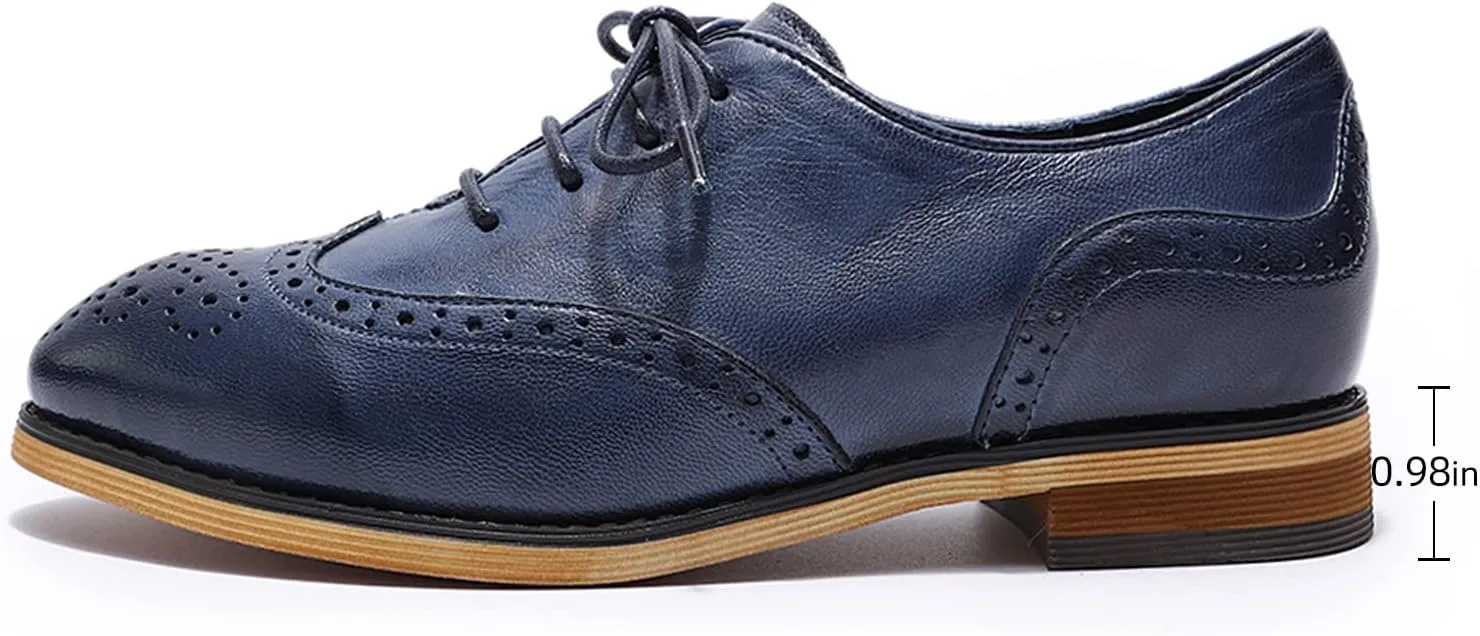 Mona flying Wingtip Oxfords for Women Lace-up Leather Shoes for Ladies