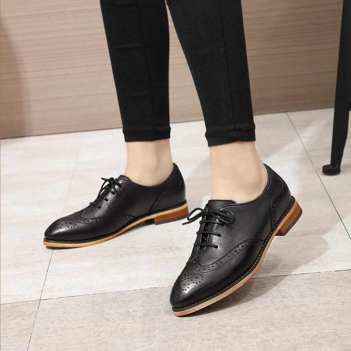 Mona flying Wingtip Oxfords for Women Lace-up Leather Shoes for Ladies