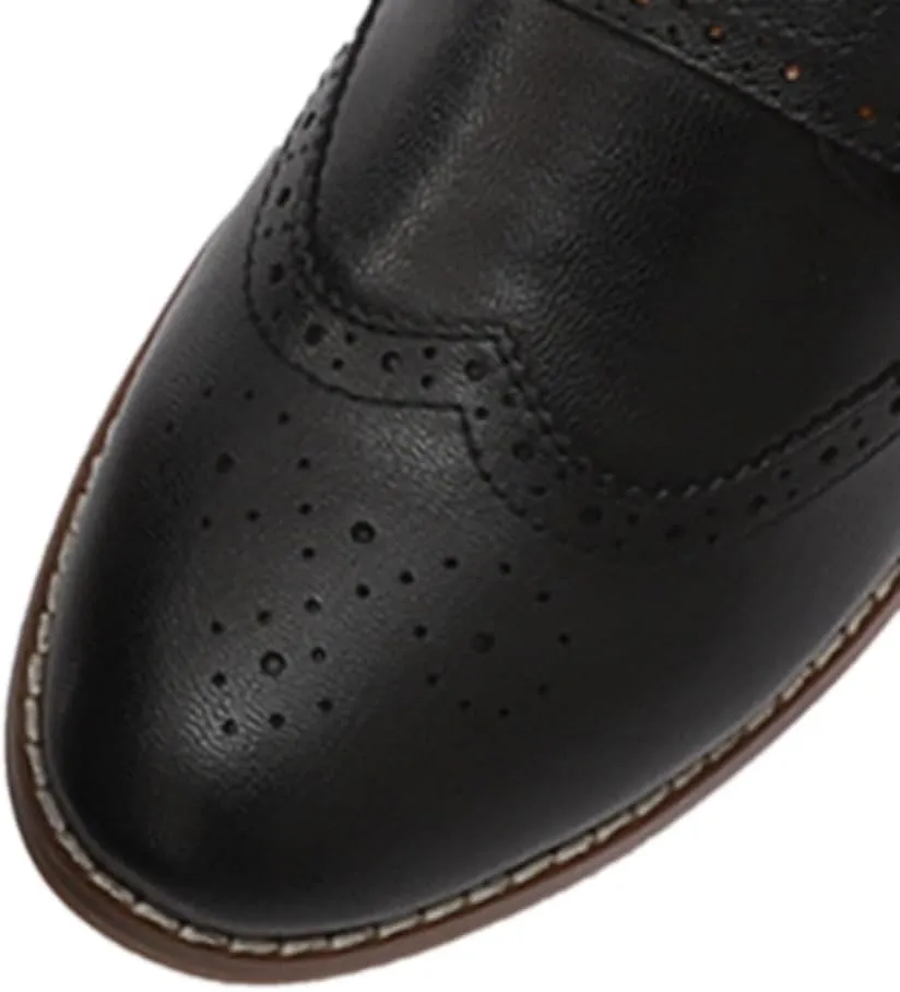 Mona flying Womens Leather Chunky Heel Monk Strap Oxfords Wingtip Ladies Mid Heel Dress Loafers Pumps Shoes with Buckle