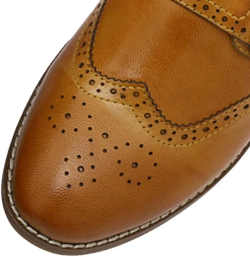 Mona flying Womens Leather Chunky Heel Monk Strap Oxfords Wingtip Ladies Mid Heel Dress Loafers Pumps Shoes with Buckle