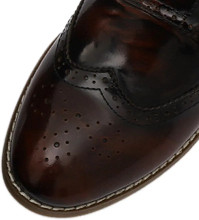 Mona flying Womens Leather Chunky Heel Monk Strap Oxfords Wingtip Ladies Mid Heel Dress Loafers Pumps Shoes with Buckle