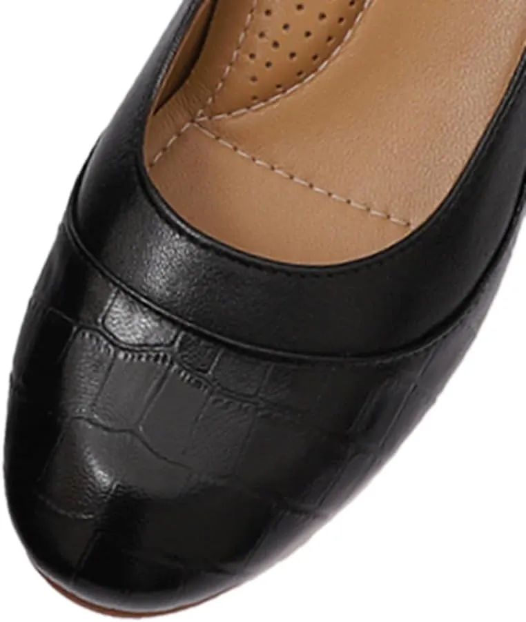 Mona flying Women's Leather Closed Toe 2 Inch Mid Wedges Heels with Arch Support Round Toe Comfortable Dress Pumps for Women Ladies