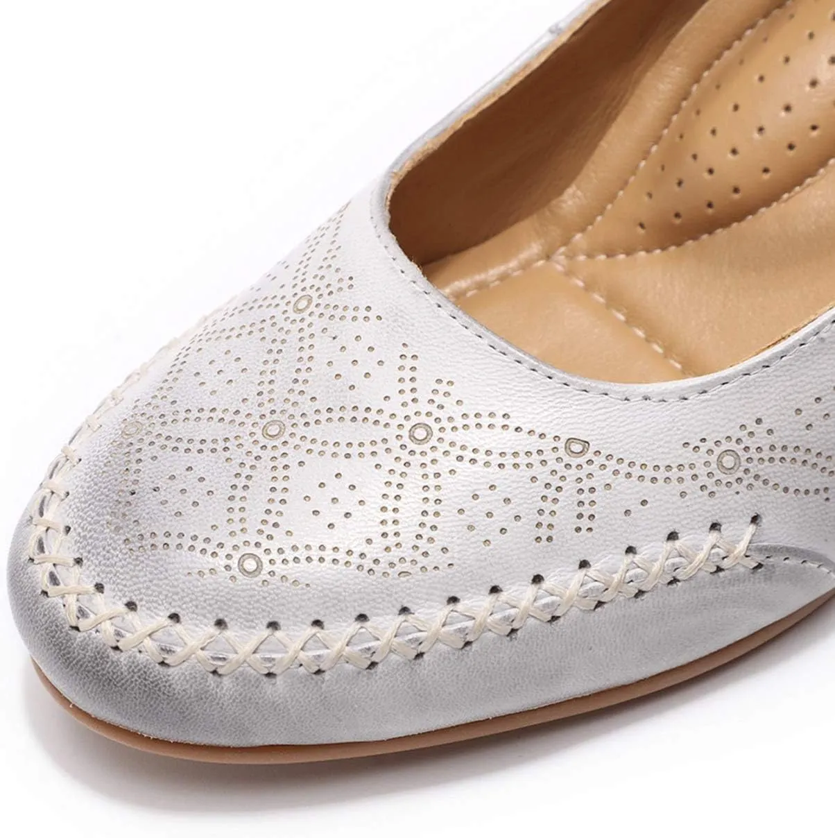 Mona flying Women's Leather Closed Toe Mary Jane Wedge Pumps Round Toe Mid Heel Dress Shoes for Women Ladies
