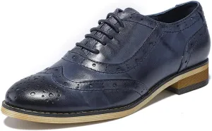 Mona flying Womens Leather Flat Oxfords Shoes for Women Perforated Lace-up Wingtip Vintage Brogues Shoes