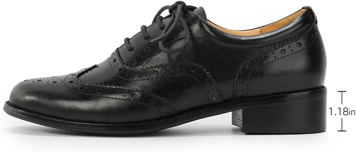 Mona flying Womens Wingtip Oxfords Brogue Comfortable Handmade Lace up Leather Shoes for Ladies