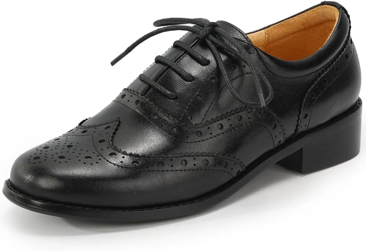 Mona flying Womens Wingtip Oxfords Brogue Comfortable Handmade Lace up Leather Shoes for Ladies