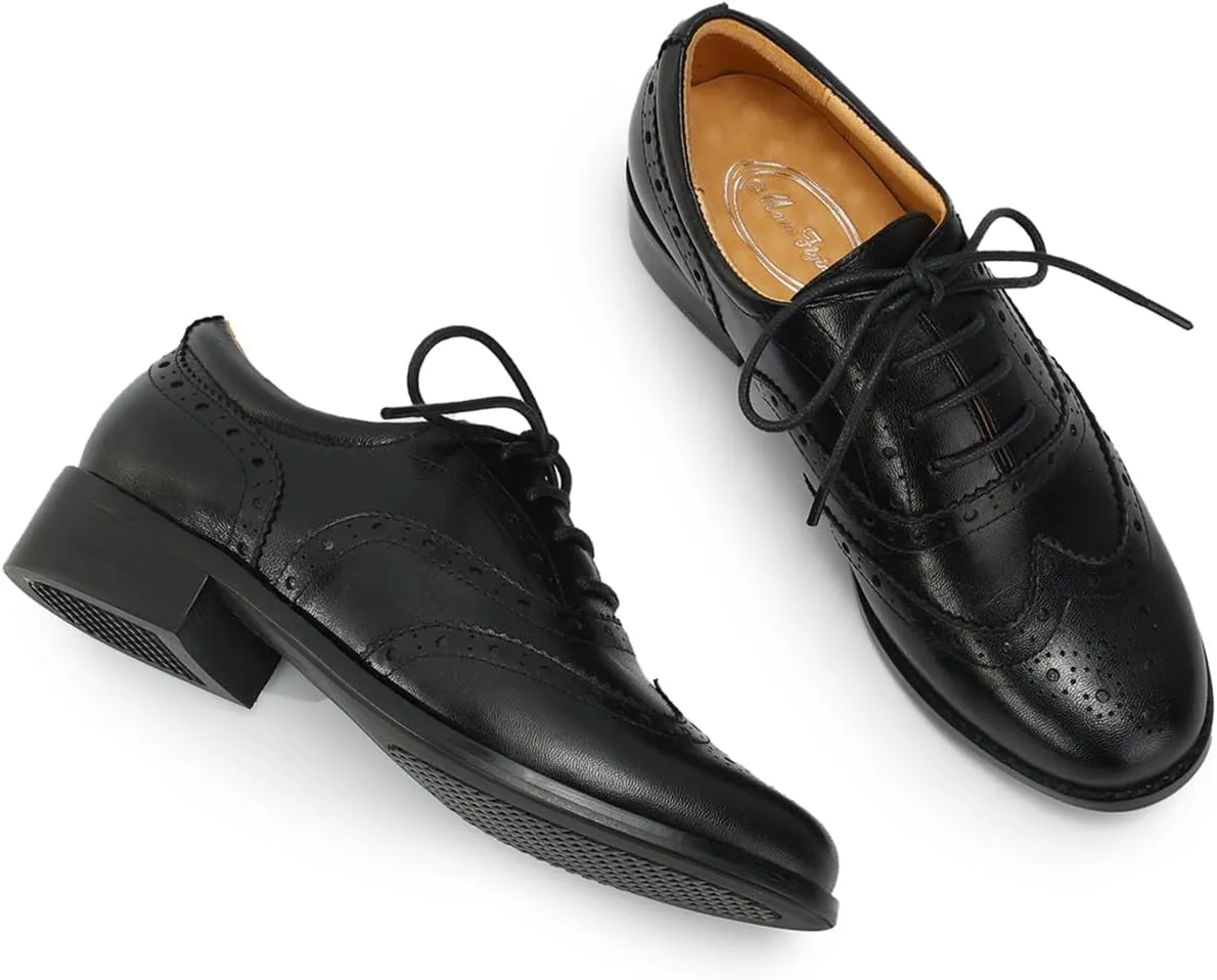 Mona flying Womens Wingtip Oxfords Brogue Comfortable Handmade Lace up Leather Shoes for Ladies