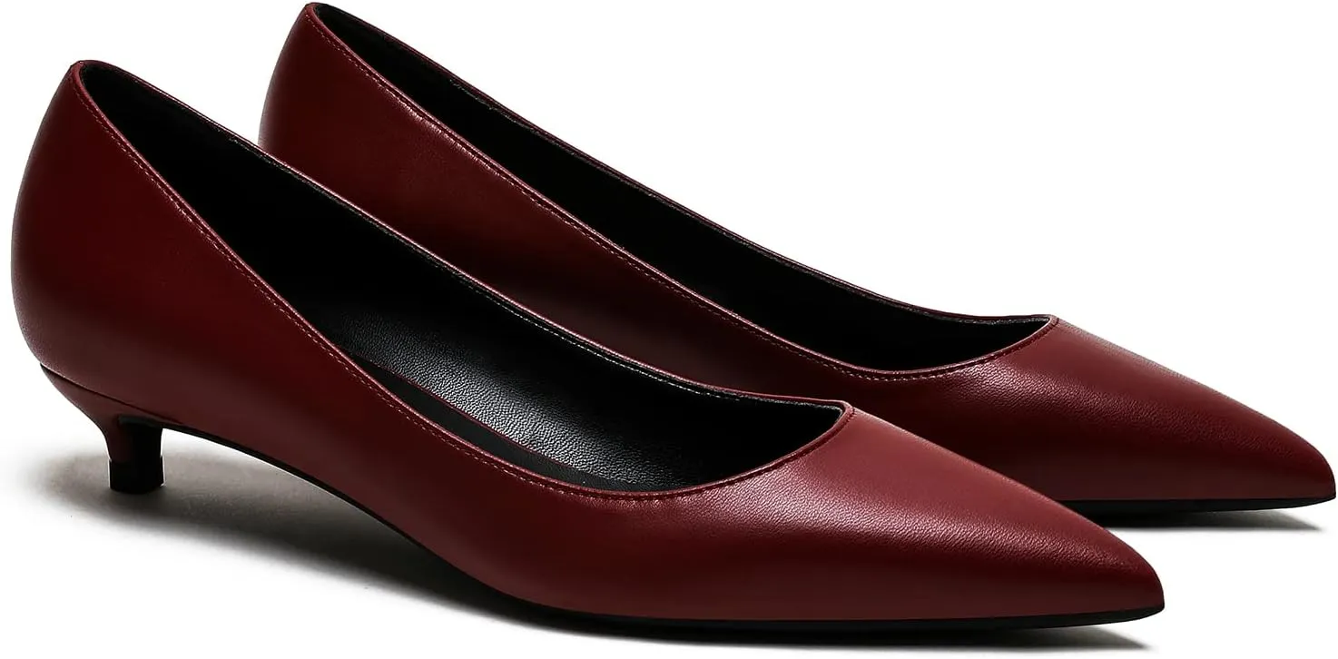 MOOMMO Low Kitten Heel Pumps for Women Pointed Toe Satin Dress Shoes Slip On 1 Inch Low Heel Work Pumps Comfy Basic Casual Office Evening Party Bridal Pump Shoes 4-13 M US