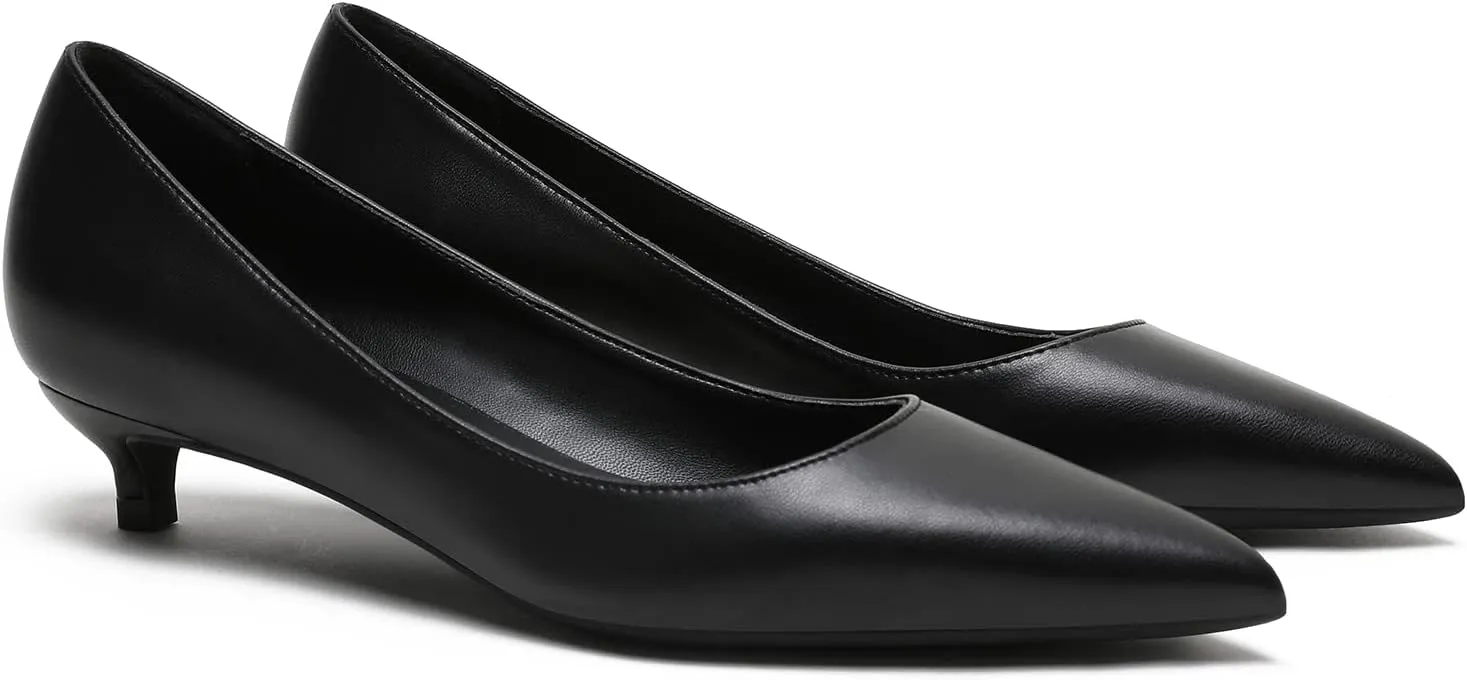 MOOMMO Low Kitten Heel Pumps for Women Pointed Toe Satin Dress Shoes Slip On 1 Inch Low Heel Work Pumps Comfy Basic Casual Office Evening Party Bridal Pump Shoes 4-13 M US