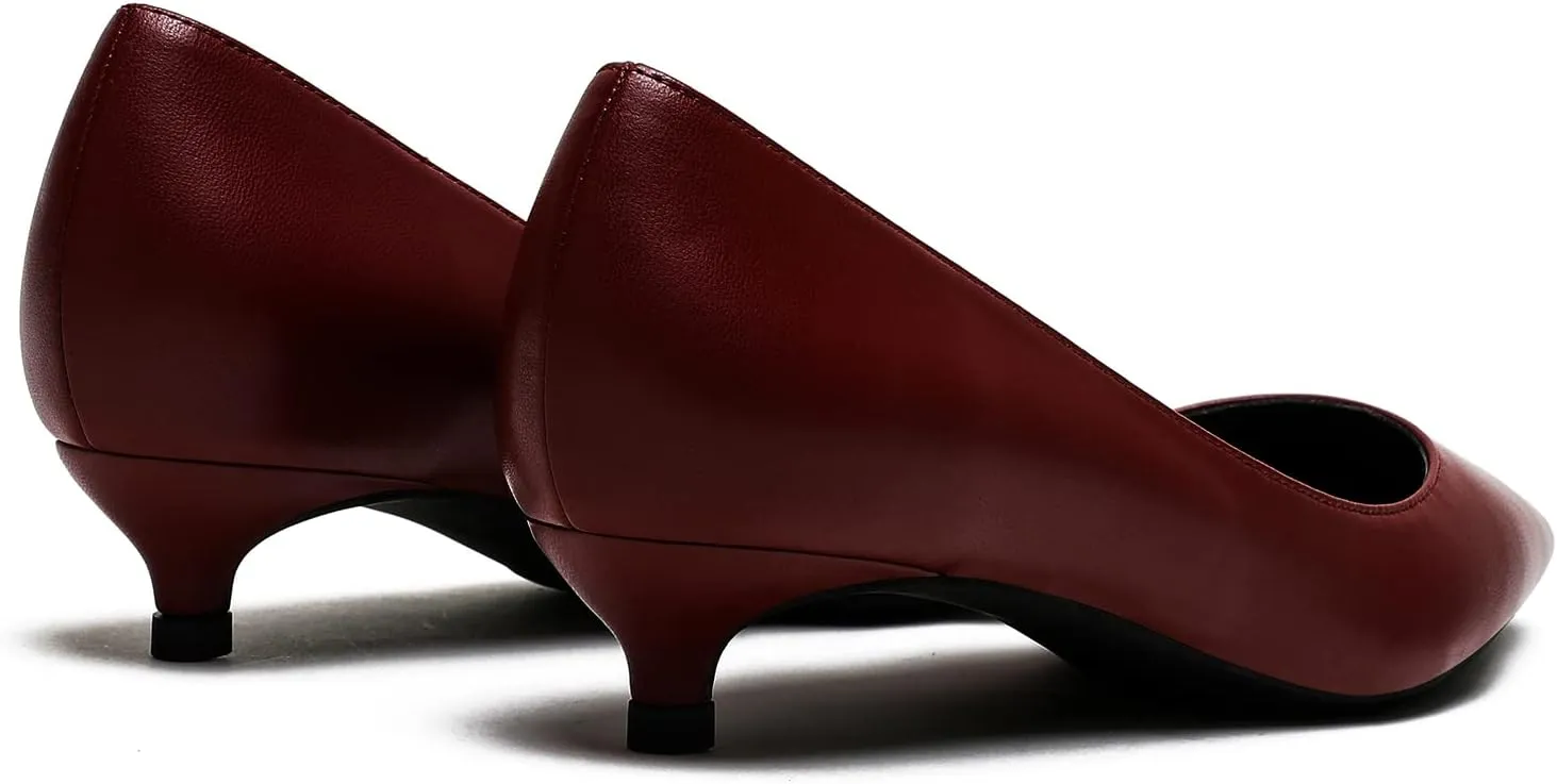 MOOMMO Low Kitten Heel Pumps for Women Pointed Toe Satin Dress Shoes Slip On 1 Inch Low Heel Work Pumps Comfy Basic Casual Office Evening Party Bridal Pump Shoes 4-13 M US