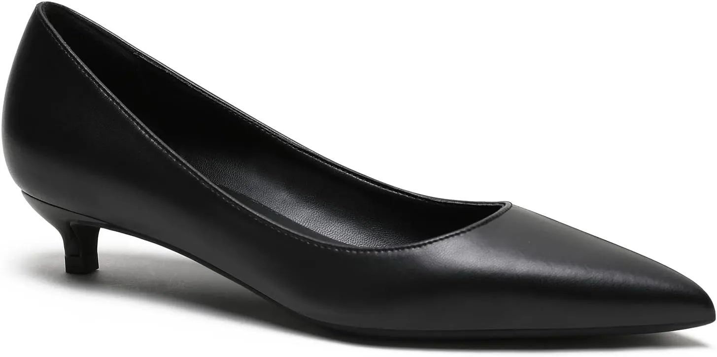 MOOMMO Low Kitten Heel Pumps for Women Pointed Toe Satin Dress Shoes Slip On 1 Inch Low Heel Work Pumps Comfy Basic Casual Office Evening Party Bridal Pump Shoes 4-13 M US