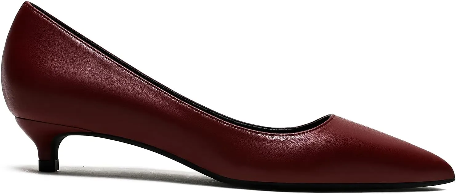 MOOMMO Low Kitten Heel Pumps for Women Pointed Toe Satin Dress Shoes Slip On 1 Inch Low Heel Work Pumps Comfy Basic Casual Office Evening Party Bridal Pump Shoes 4-13 M US