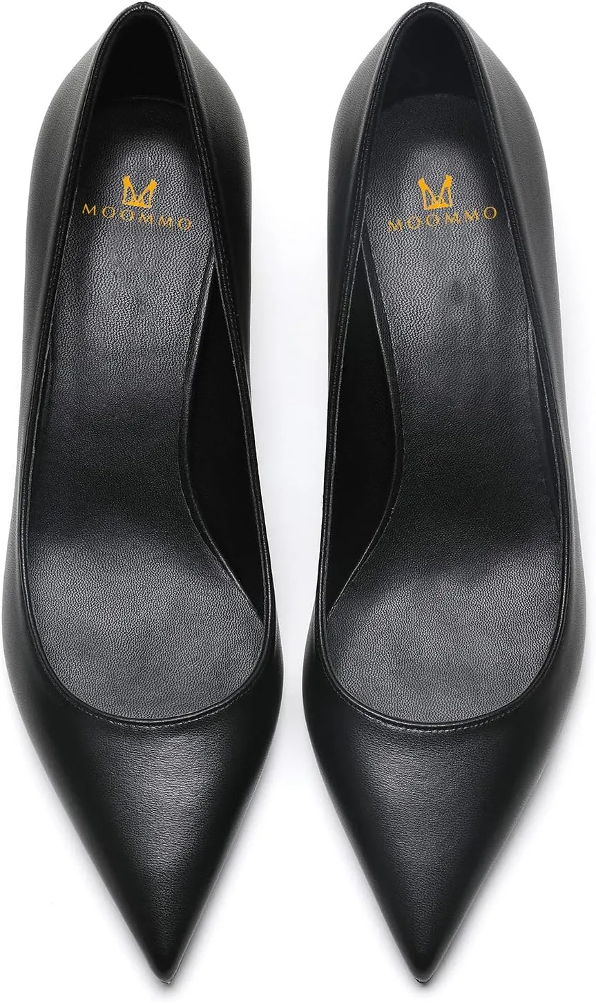 MOOMMO Low Kitten Heel Pumps for Women Pointed Toe Satin Dress Shoes Slip On 1 Inch Low Heel Work Pumps Comfy Basic Casual Office Evening Party Bridal Pump Shoes 4-13 M US