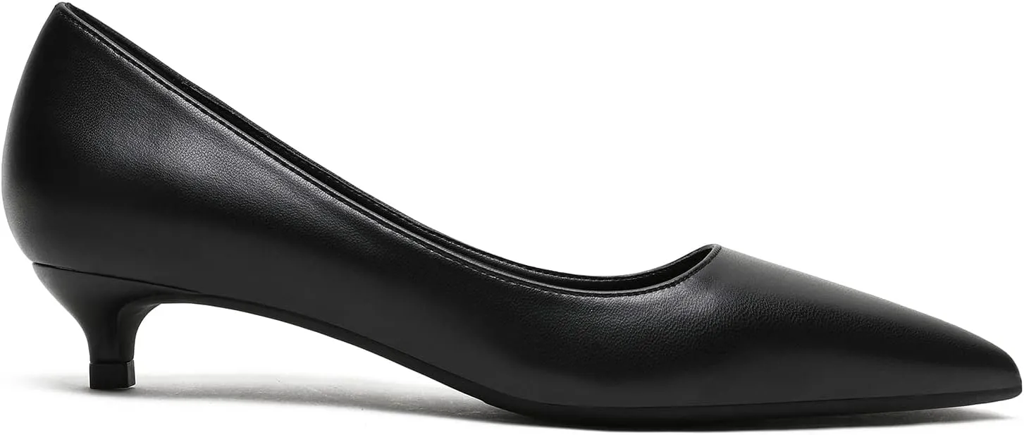 MOOMMO Low Kitten Heel Pumps for Women Pointed Toe Satin Dress Shoes Slip On 1 Inch Low Heel Work Pumps Comfy Basic Casual Office Evening Party Bridal Pump Shoes 4-13 M US