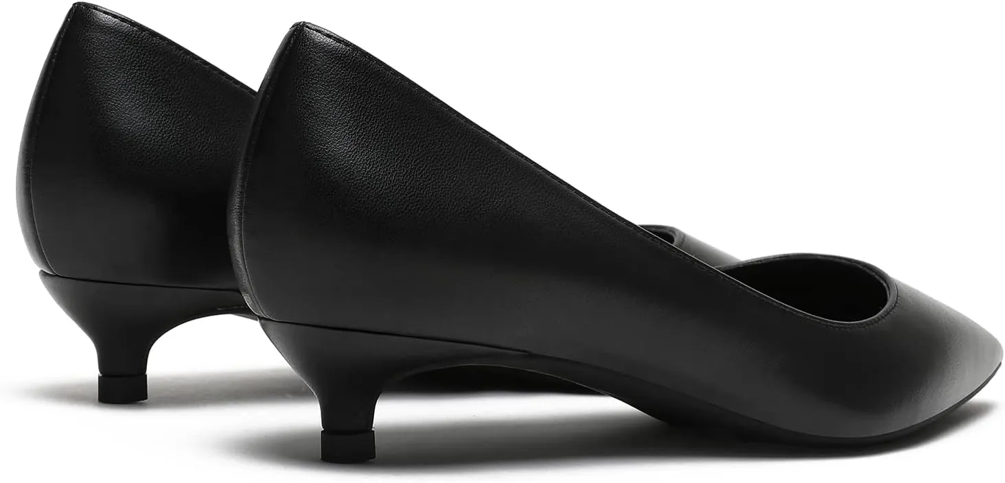 MOOMMO Low Kitten Heel Pumps for Women Pointed Toe Satin Dress Shoes Slip On 1 Inch Low Heel Work Pumps Comfy Basic Casual Office Evening Party Bridal Pump Shoes 4-13 M US