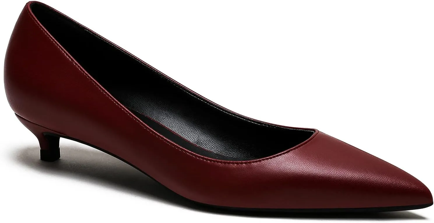MOOMMO Low Kitten Heel Pumps for Women Pointed Toe Satin Dress Shoes Slip On 1 Inch Low Heel Work Pumps Comfy Basic Casual Office Evening Party Bridal Pump Shoes 4-13 M US