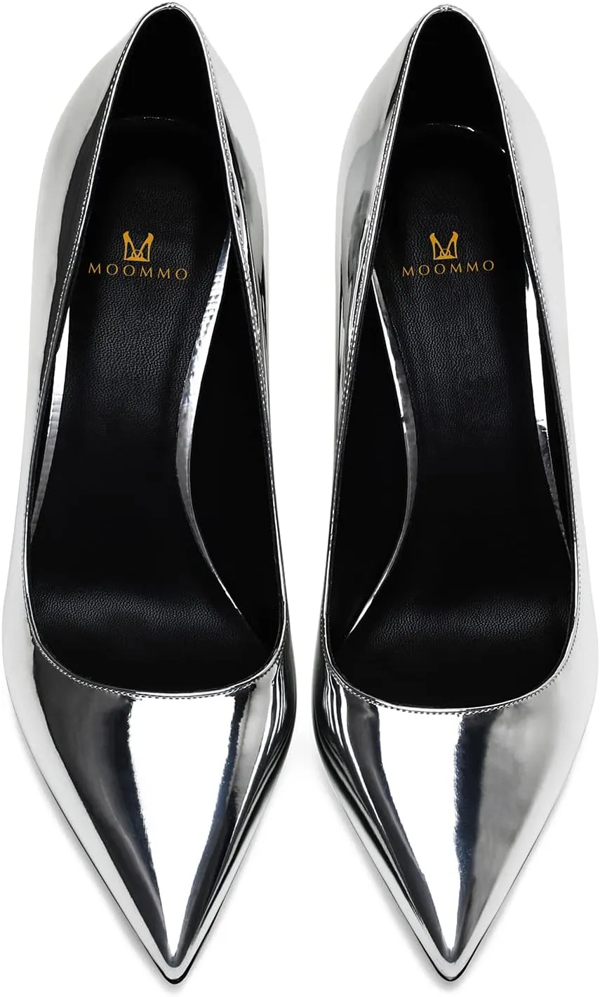MOOMMO Women Classic High Heels Pumps Shoes Pointed Toe Slip On Satin Heels Stiletto Dress Shoes Pointed Closed Toe 3" Kitten Heel Sandals Office Ladies Bridal Wedding Party Formal Basic 4-13 M US