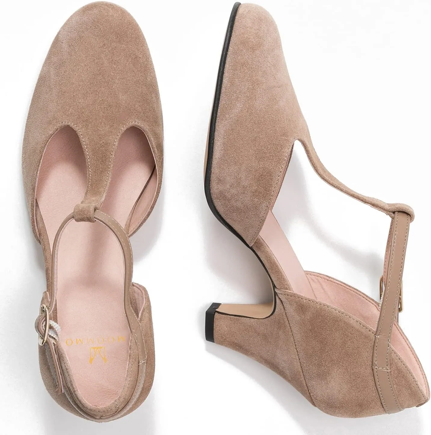 MOOMMO Women Elegant Kitten Heel Mary Jane Pumps Shoes Ankle T-Strap Round Closed Toe Cut-Out Dress Sandals Shoe Chunky Block Heels D-Orsay Suede Work Pump Fall fashion Office Wedding Spring 4-13 M US