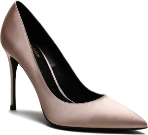 MOOMMO Women Satin High Heel Pumps Pointed Toe Sexy Stilettos 4 inch Slip On Formal Dress Shoes for Ladies Evening Work Wedding Party Satin Rose Gold 9 M US