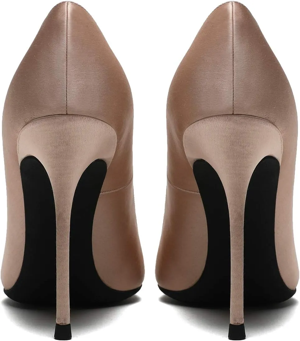 MOOMMO Women Satin High Heel Pumps Pointed Toe Sexy Stilettos 4 inch Slip On Formal Dress Shoes for Ladies Wedding Party Evening Work 4-13 M US