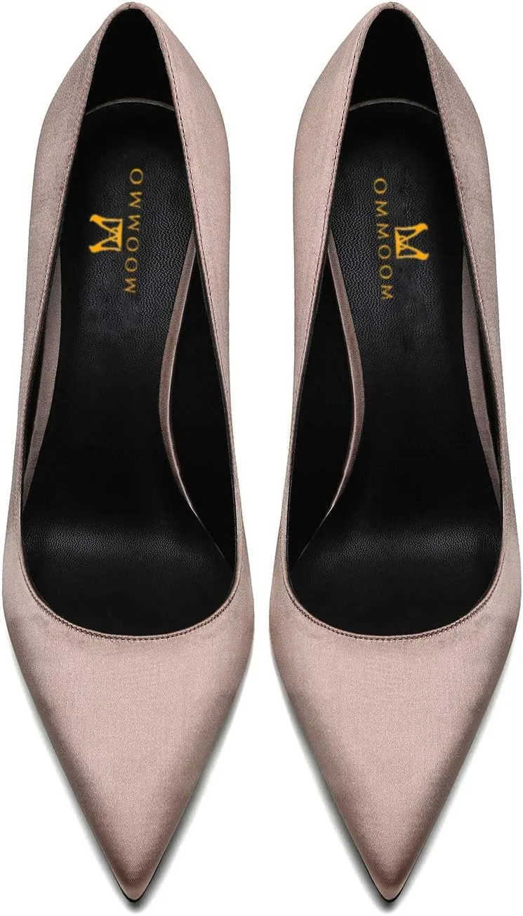 MOOMMO Women Satin High Heel Pumps Pointed Toe Sexy Stilettos 4 inch Slip On Formal Dress Shoes for Ladies Wedding Party Evening Work 4-13 M US