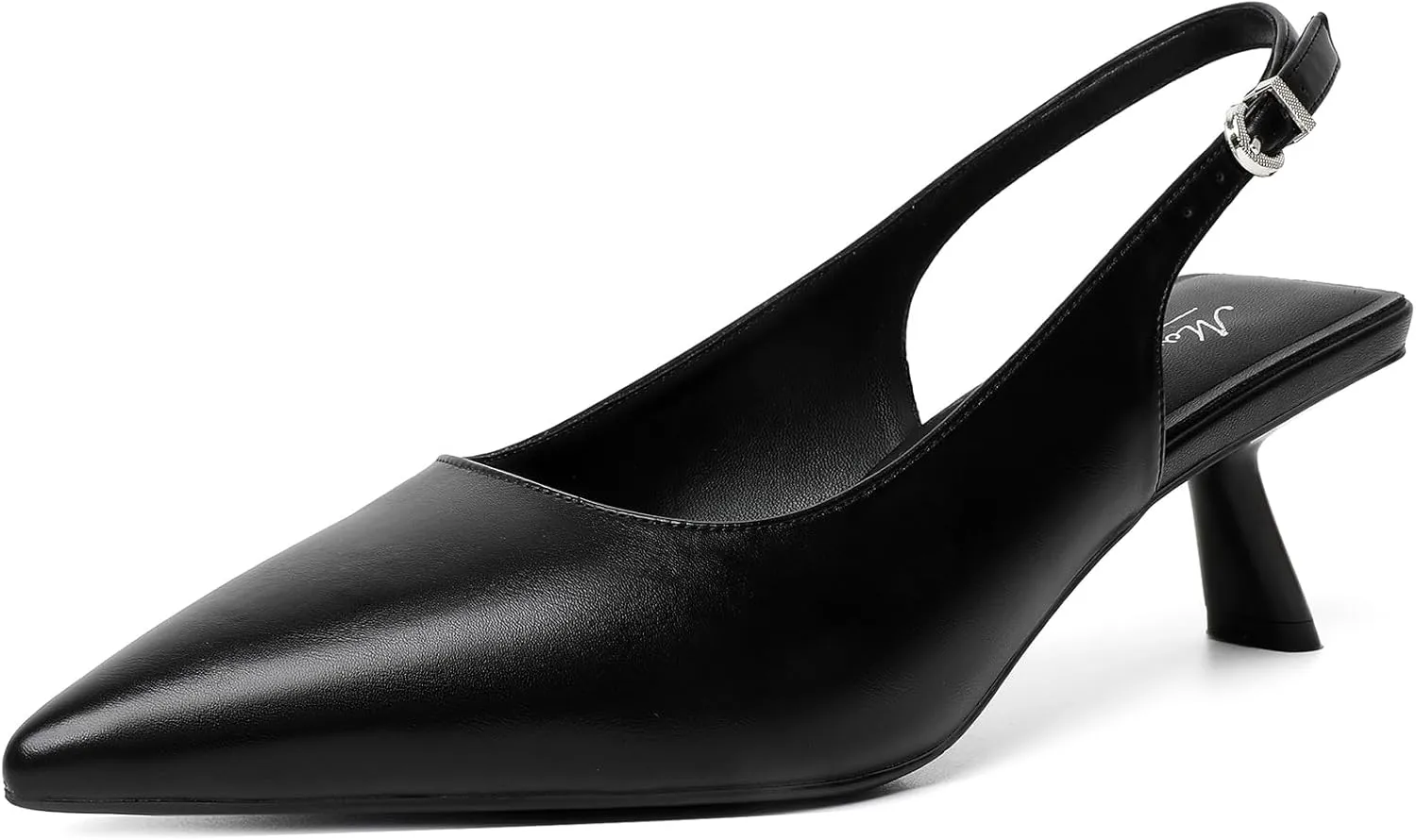 Mostrin Kitten Heels for Women Pointed Toe Pumps Patent Leather Low Heel Slingback Heels with Buckle Dress Shoes for Dating Party Working