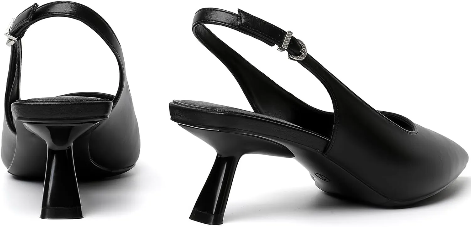 Mostrin Kitten Heels for Women Pointed Toe Pumps Patent Leather Low Heel Slingback Heels with Buckle Dress Shoes for Dating Party Working