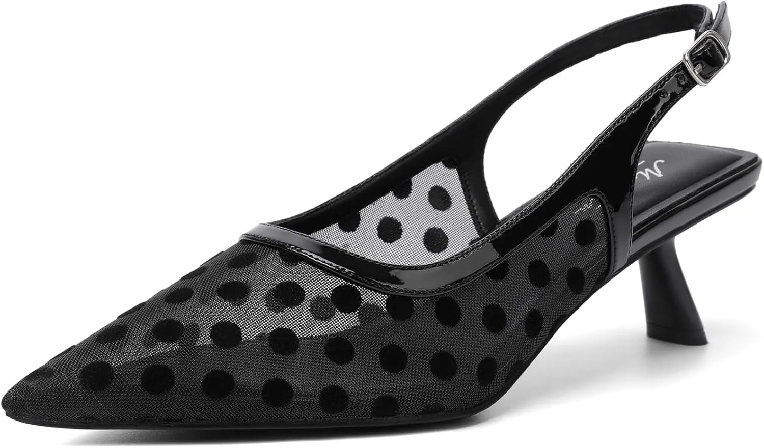 Mostrin Kitten Heels for Women Pointed Toe Pumps Patent Leather Low Heel Slingback Heels with Buckle Dress Shoes for Dating Party Working