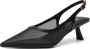 Mostrin Kitten Heels for Women Pointed Toe Pumps Patent Leather Low Heel Slingback Heels with Buckle Dress Shoes for Dating Party Working