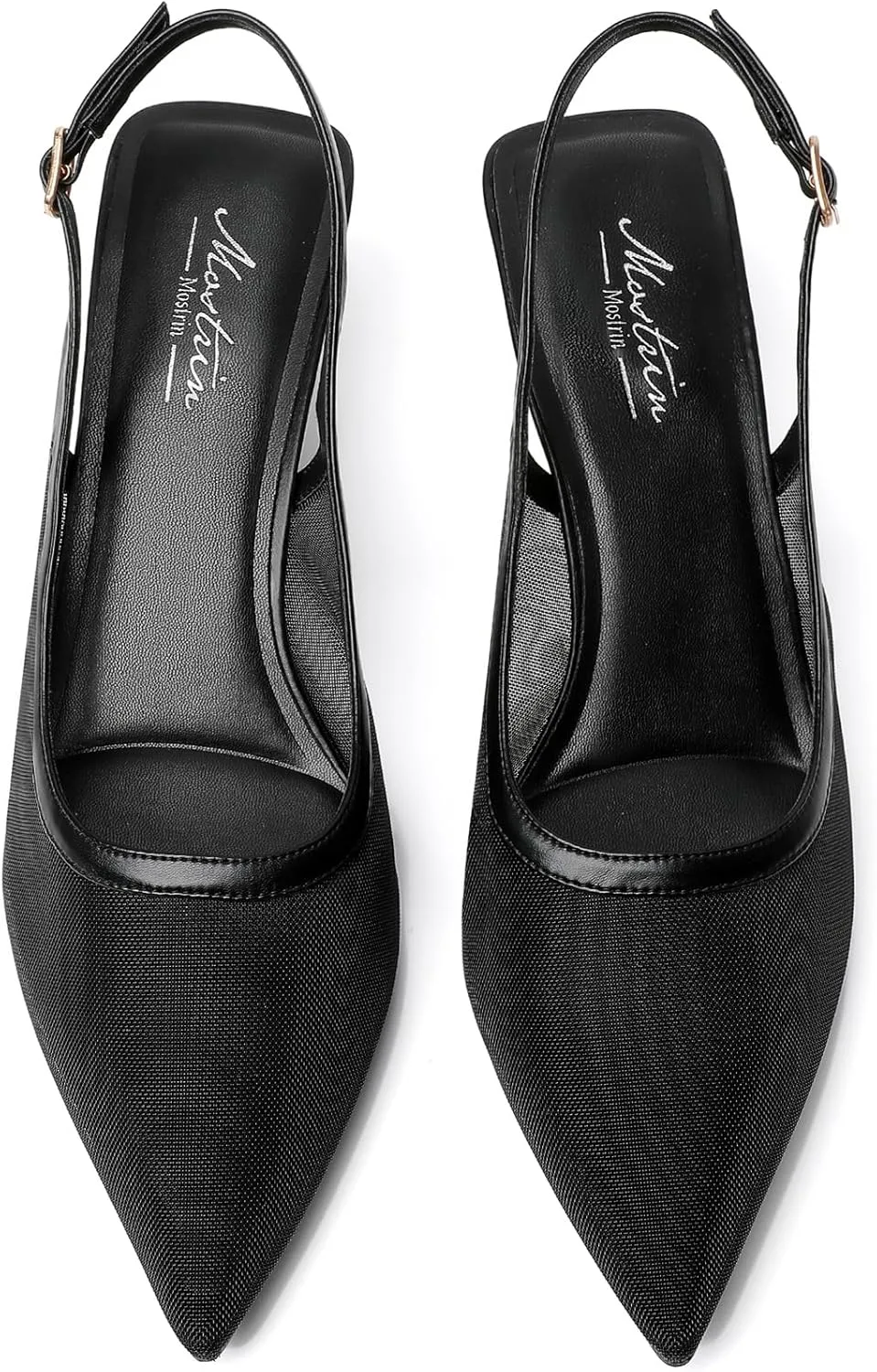Mostrin Kitten Heels for Women Pointed Toe Pumps Patent Leather Low Heel Slingback Heels with Buckle Dress Shoes for Dating Party Working