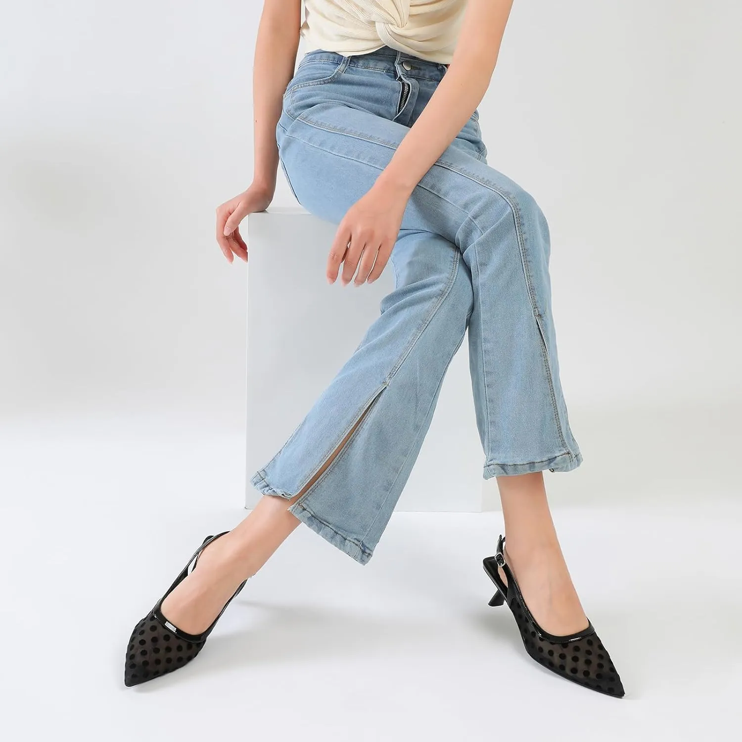 Mostrin Kitten Heels for Women Pointed Toe Pumps Patent Leather Low Heel Slingback Heels with Buckle Dress Shoes for Dating Party Working