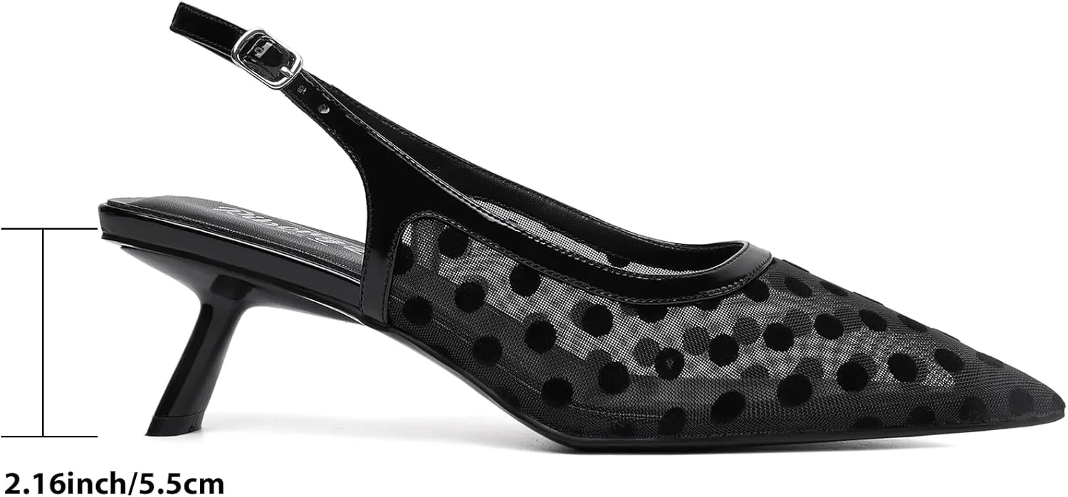Mostrin Kitten Heels for Women Pointed Toe Pumps Patent Leather Low Heel Slingback Heels with Buckle Dress Shoes for Dating Party Working
