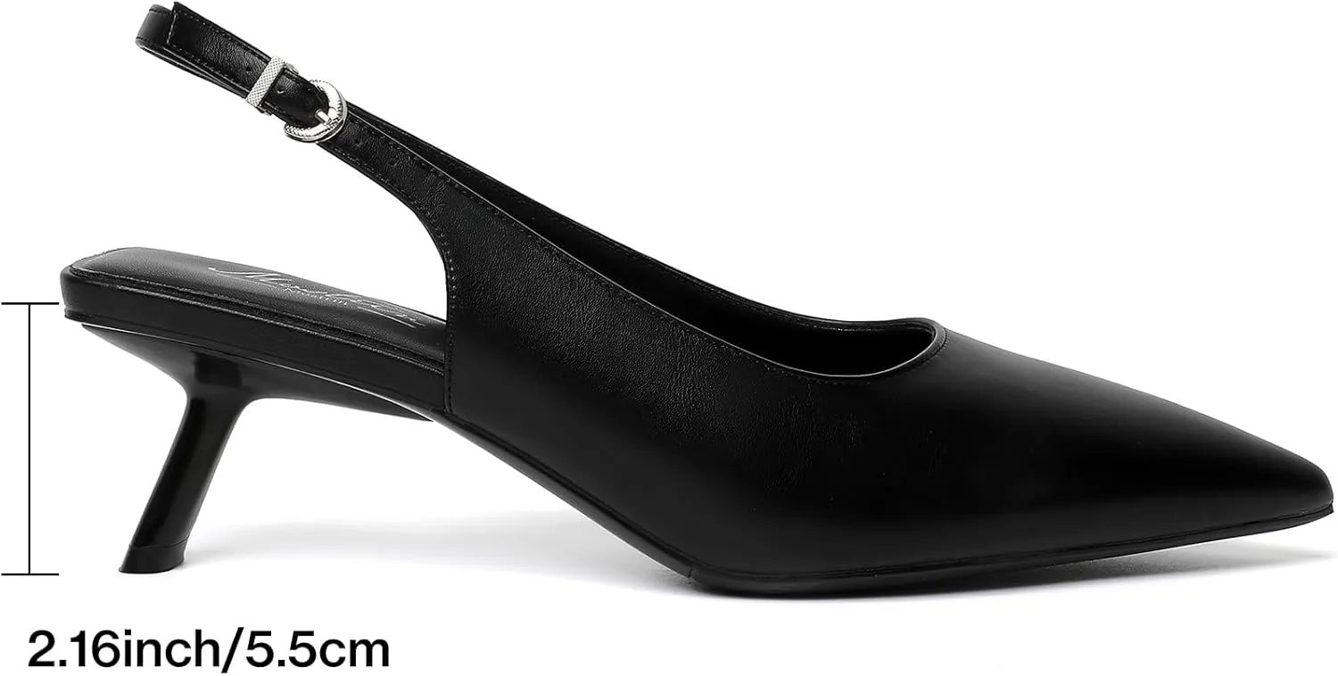 Mostrin Kitten Heels for Women Pointed Toe Pumps Patent Leather Low Heel Slingback Heels with Buckle Dress Shoes for Dating Party Working