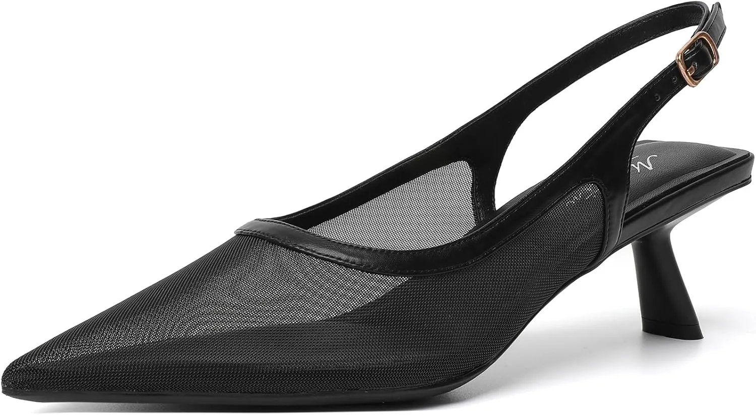 Mostrin Kitten Heels for Women Pointed Toe Pumps Patent Leather Low Heel Slingback Heels with Buckle Dress Shoes for Dating Party Working