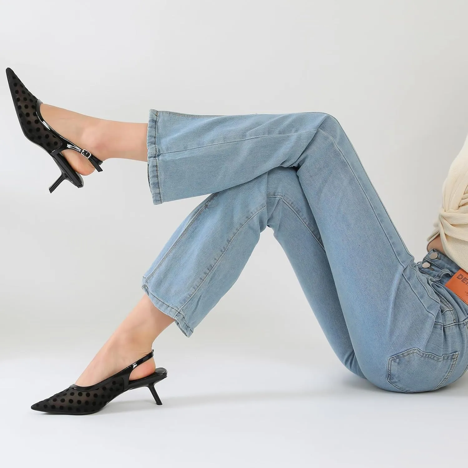 Mostrin Kitten Heels for Women Pointed Toe Pumps Patent Leather Low Heel Slingback Heels with Buckle Dress Shoes for Dating Party Working